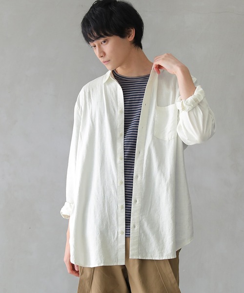 osharewalker（オシャレウォーカー）の「【廃盤】『風合いリネン混シンプルシャツ』（シャツ/ブラウス・メンズ・ネイビー/オフホワイト/カーキ・3/1/2）」の8枚目の写真