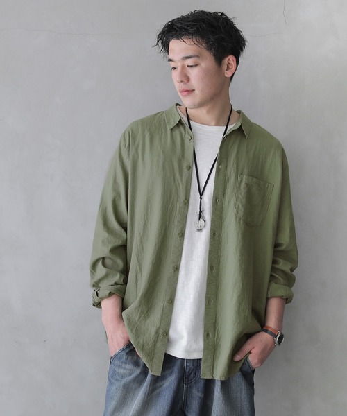 osharewalker（オシャレウォーカー）の「【廃盤】『風合いリネン混シンプルシャツ』（シャツ/ブラウス・メンズ・ネイビー/オフホワイト/カーキ・3/1/2）」の15枚目の写真