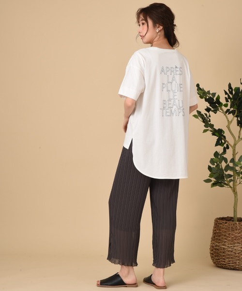 INTERPLANET（インタープラネット）の「バイオ天竺ＢＡＣＫ刺繍ロゴプルオーバー（Tシャツ/カットソー・レディース・オフホワイト/ブラック/ベージュ・FREE）」の11枚目の写真