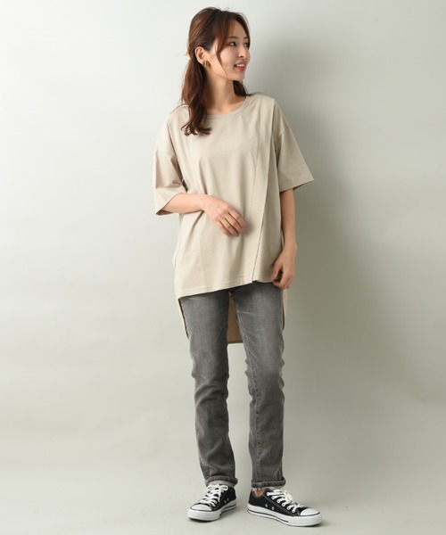 INTERPLANET（インタープラネット）の「バイオ天竺ＢＡＣＫ刺繍ロゴプルオーバー（Tシャツ/カットソー・レディース・オフホワイト/ブラック/ベージュ・FREE）」の16枚目の写真