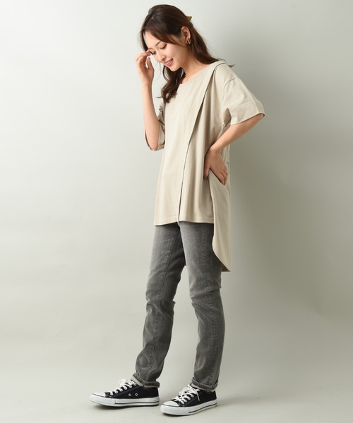 INTERPLANET（インタープラネット）の「バイオ天竺ＢＡＣＫ刺繍ロゴプルオーバー（Tシャツ/カットソー・レディース・オフホワイト/ブラック/ベージュ・FREE）」の17枚目の写真