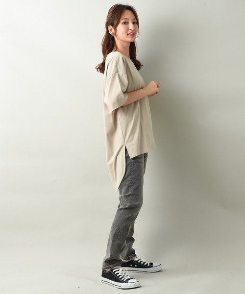 INTERPLANET（インタープラネット）の「バイオ天竺ＢＡＣＫ刺繍ロゴプルオーバー（Tシャツ/カットソー・レディース・オフホワイト/ブラック/ベージュ・FREE）」の18枚目の写真