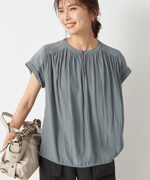 RIVE DROITE（リヴドロワ）の「繊細な女性らしさをプラス　カッセンデシンフレンチブラウス（シャツ/ブラウス・レディース・ネイビー/ダークグリーン/ピンク/オフホワイト/ミント/ブラック/ライトベージュ・FREE）」の5枚目の写真