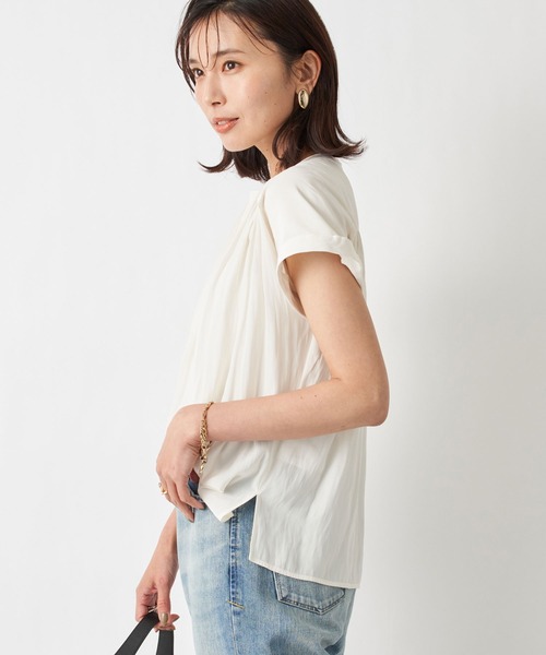 RIVE DROITE（リヴドロワ）の「繊細な女性らしさをプラス　カッセンデシンフレンチブラウス（シャツ/ブラウス・レディース・ネイビー/ダークグリーン/ピンク/オフホワイト/ミント/ブラック/ライトベージュ・FREE）」の9枚目の写真