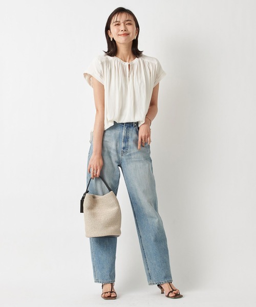 RIVE DROITE（リヴドロワ）の「繊細な女性らしさをプラス　カッセンデシンフレンチブラウス（シャツ/ブラウス・レディース・ネイビー/ダークグリーン/ピンク/オフホワイト/ミント/ブラック/ライトベージュ・FREE）」の11枚目の写真