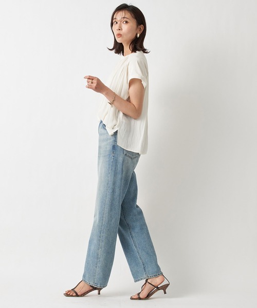 RIVE DROITE（リヴドロワ）の「繊細な女性らしさをプラス　カッセンデシンフレンチブラウス（シャツ/ブラウス・レディース・ネイビー/ダークグリーン/ピンク/オフホワイト/ミント/ブラック/ライトベージュ・FREE）」の12枚目の写真