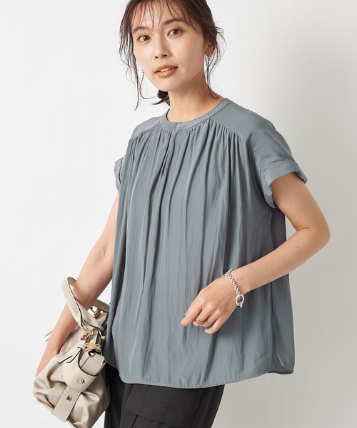 RIVE DROITE（リヴドロワ）の「繊細な女性らしさをプラス　カッセンデシンフレンチブラウス（シャツ/ブラウス・レディース・ネイビー/ダークグリーン/ピンク/オフホワイト/ミント/ブラック/ライトベージュ・FREE）」の15枚目の写真