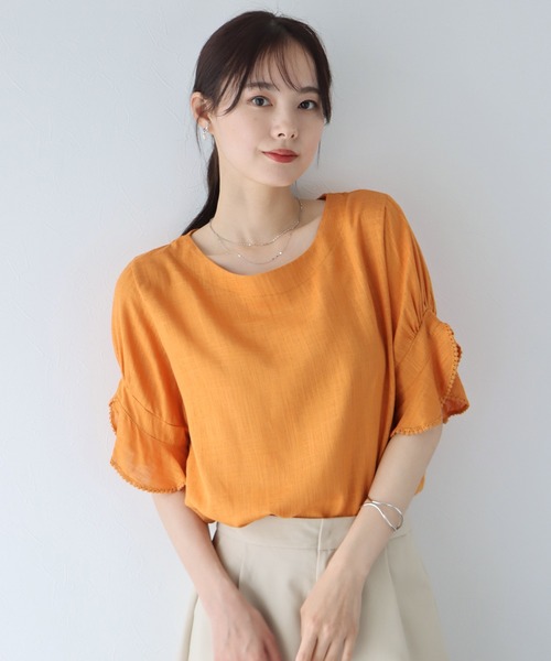 BLUEEAST（ブルーイースト）の「フリル袖リネンブラウス（シャツ/ブラウス・レディース・ネイビー/ブルー/アイボリー/レッド/ベージュ/パープル/グリーン/カーキ/ブラウン/オレンジ/ミント・MEDIUM）」の11枚目の写真