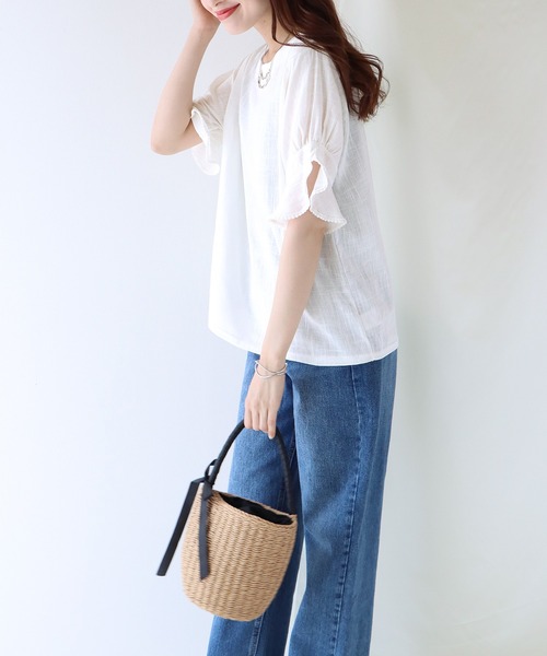 BLUEEAST（ブルーイースト）の「フリル袖リネンブラウス（シャツ/ブラウス・レディース・ネイビー/ブルー/アイボリー/レッド/ベージュ/パープル/グリーン/カーキ/ブラウン/オレンジ/ミント・MEDIUM）」の17枚目の写真