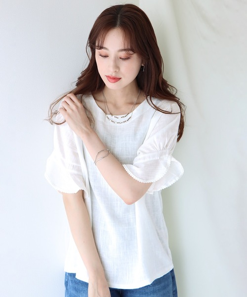 BLUEEAST（ブルーイースト）の「フリル袖リネンブラウス（シャツ/ブラウス・レディース・ネイビー/ブルー/アイボリー/レッド/ベージュ/パープル/グリーン/カーキ/ブラウン/オレンジ/ミント・MEDIUM）」の16枚目の写真