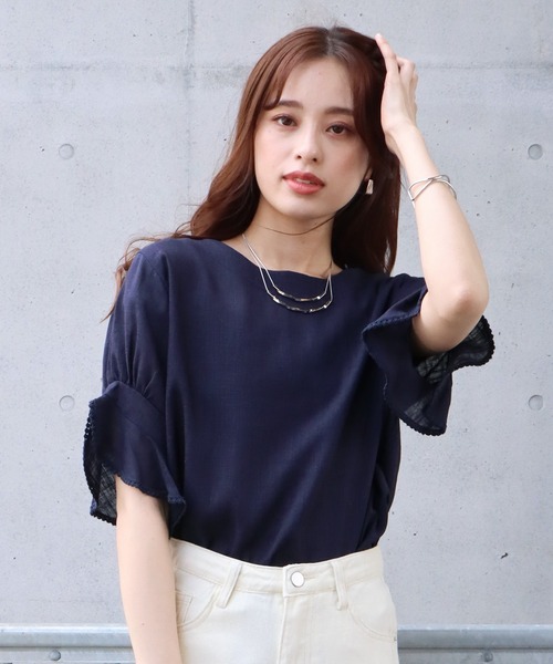 BLUEEAST（ブルーイースト）の「フリル袖リネンブラウス（シャツ/ブラウス・レディース・ネイビー/ブルー/アイボリー/レッド/ベージュ/パープル/グリーン/カーキ/ブラウン/オレンジ/ミント・MEDIUM）」の19枚目の写真