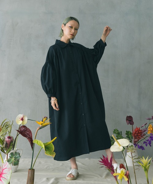 manana suerte（マニャーナスエルテ）の「ギャザーシャツワンピース（シャツワンピース・レディース・ブラック/グリーン/ホワイト・FREE）」の2枚目の写真