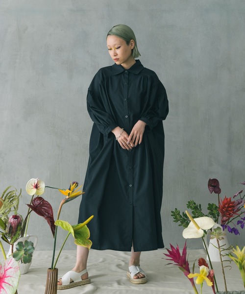 manana suerte（マニャーナスエルテ）の「ギャザーシャツワンピース（シャツワンピース・レディース・ブラック/グリーン/ホワイト・FREE）」の4枚目の写真