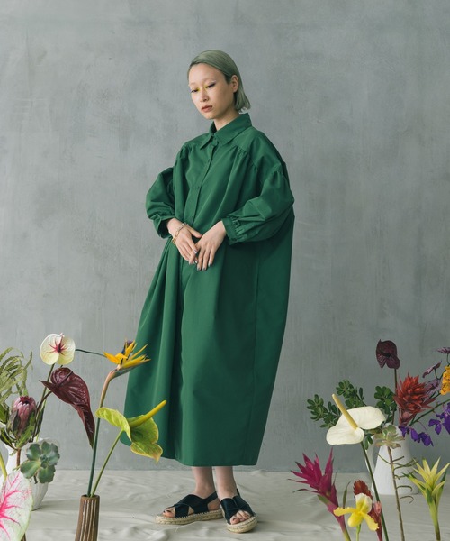 manana suerte（マニャーナスエルテ）の「ギャザーシャツワンピース（シャツワンピース・レディース・ブラック/グリーン/ホワイト・FREE）」の14枚目の写真