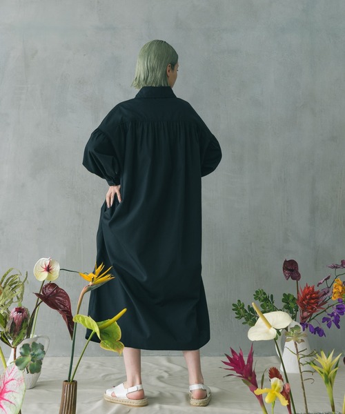 manana suerte（マニャーナスエルテ）の「ギャザーシャツワンピース（シャツワンピース・レディース・ブラック/グリーン/ホワイト・FREE）」の10枚目の写真