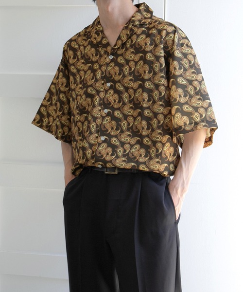 kutir（クティール）の「【セットアップ着用可】ペイズリー柄開襟シャツ（シャツ/ブラウス・メンズ・ライトグレー/ダークブラウン/ネイビー/サックスブルー・MEDIUM/LARGE）」の3枚目の写真