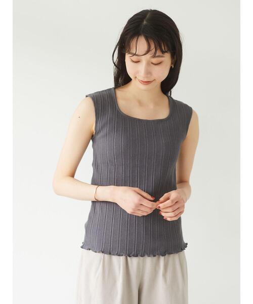 Petit fleur(プチフルール)の「・Petit fleur 2wayランダムテレコタンク*(タンクトップ・レディース・チャコールグレー/ブラック/ベージュ/パープル/グリーン/アイボリー・FREE)」の8枚目の写真