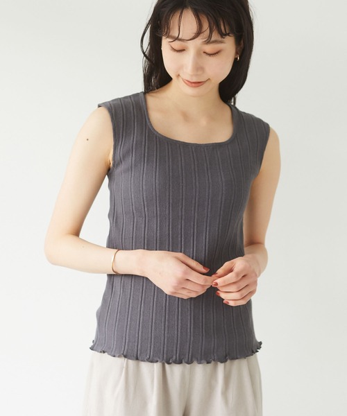 Petit fleur(プチフルール)の「・Petit fleur 2wayランダムテレコタンク*(タンクトップ・レディース・チャコールグレー/ブラック/ベージュ/パープル/グリーン/アイボリー・FREE)」の4枚目の写真