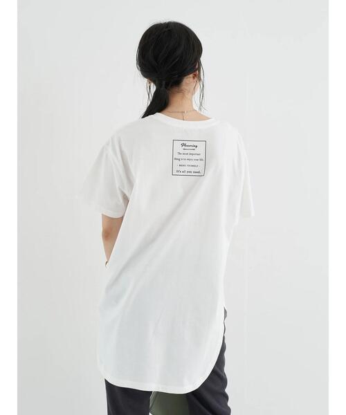 earth music&ecology（アースミュージックアンドエコロジー）の「Being blooming ビッグチュニック ＊（Tシャツ/カットソー・レディース・ブラック/オフホワイト・FREE）」の21枚目の写真