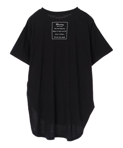 earth music&ecology（アースミュージックアンドエコロジー）の「Being blooming ビッグチュニック ＊（Tシャツ/カットソー・レディース・ブラック/オフホワイト・FREE）」の15枚目の写真