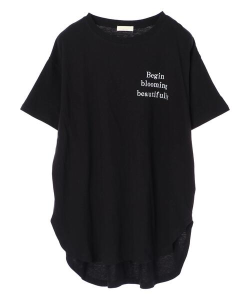 earth music&ecology（アースミュージックアンドエコロジー）の「Being blooming ビッグチュニック ＊（Tシャツ/カットソー・レディース・ブラック/オフホワイト・FREE）」の9枚目の写真