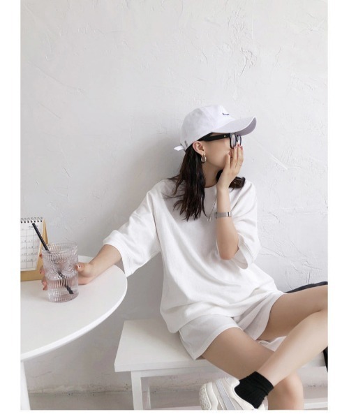 DEVICE（デバイス）の「ショートパンツ+トップス2点セットのルームウェア セットアップ ワンマイルウェア（スウェット・レディース・ホワイト/グレー・FREE）」の8枚目の写真