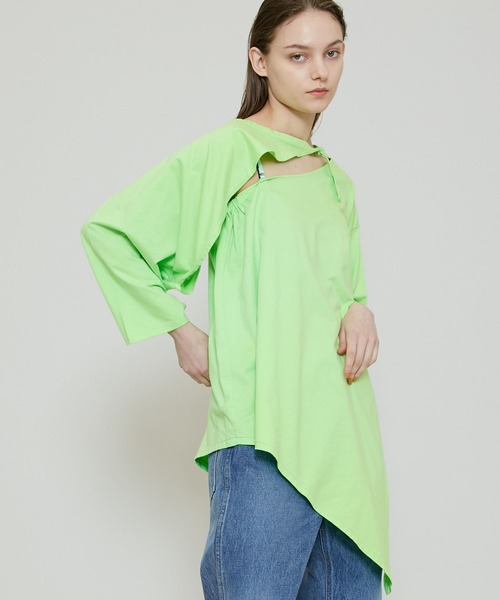 FEMMENT（ファモン）の「【FEMMENT(ファモン)】cotton organic cross jersey 2WAY asymmetric top コットンオーガニッククロスジャージー2wayアシンメトリックトップス LJ11-606（Tシャツ/カットソー・レディース・ホワイト/ブラック/ライトグリーン・1）」の3枚目の写真