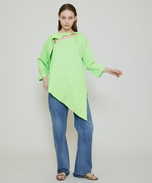 FEMMENT（ファモン）の「【FEMMENT(ファモン)】cotton organic cross jersey 2WAY asymmetric top コットンオーガニッククロスジャージー2wayアシンメトリックトップス LJ11-606（Tシャツ/カットソー・レディース・ホワイト/ブラック/ライトグリーン・1）」の6枚目の写真