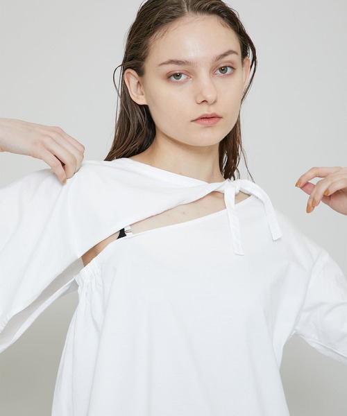 FEMMENT（ファモン）の「【FEMMENT(ファモン)】cotton organic cross jersey 2WAY asymmetric top コットンオーガニッククロスジャージー2wayアシンメトリックトップス LJ11-606（Tシャツ/カットソー・レディース・ホワイト/ブラック/ライトグリーン・1）」の10枚目の写真