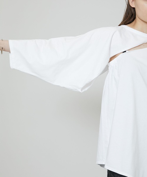 FEMMENT（ファモン）の「【FEMMENT(ファモン)】cotton organic cross jersey 2WAY asymmetric top コットンオーガニッククロスジャージー2wayアシンメトリックトップス LJ11-606（Tシャツ/カットソー・レディース・ホワイト/ブラック/ライトグリーン・1）」の4枚目の写真