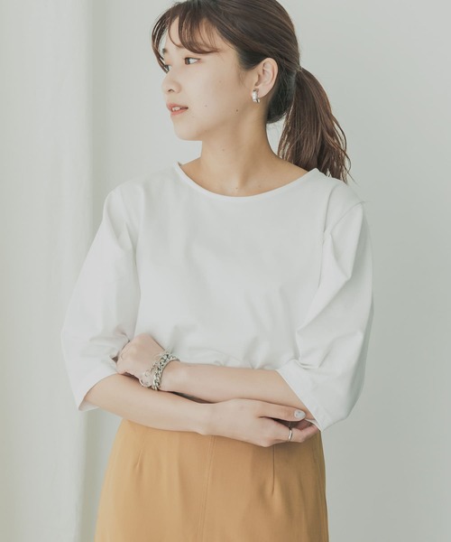 KBF+(ケービーエフプラス)の「KBF+ 袖タックTシャツ(Tシャツ/カットソー・レディース・ブラック/オレンジ系その他/オフホワイト・ONE)」の2枚目の写真