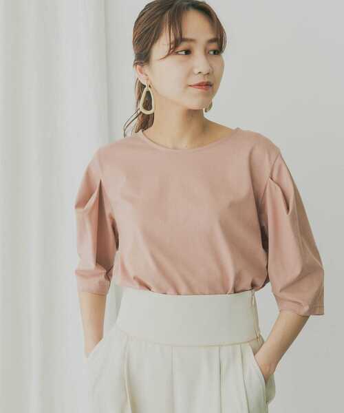 KBF+(ケービーエフプラス)の「KBF+ 袖タックTシャツ(Tシャツ/カットソー・レディース・ブラック/オレンジ系その他/オフホワイト・ONE)」の5枚目の写真