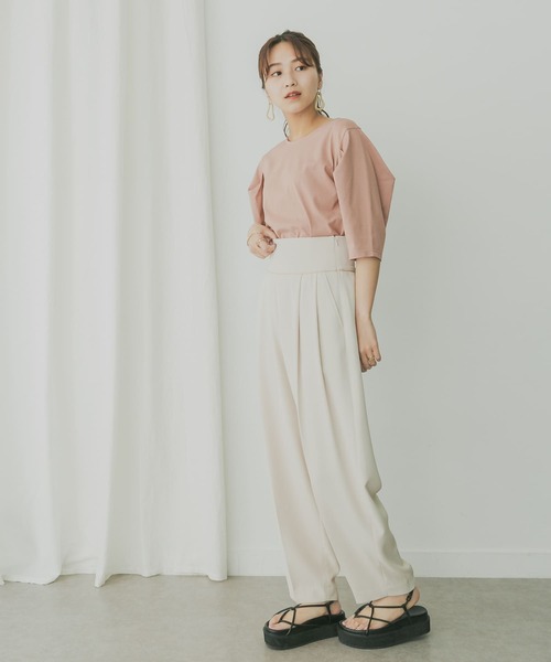 KBF+(ケービーエフプラス)の「KBF+ 袖タックTシャツ(Tシャツ/カットソー・レディース・ブラック/オレンジ系その他/オフホワイト・ONE)」の6枚目の写真