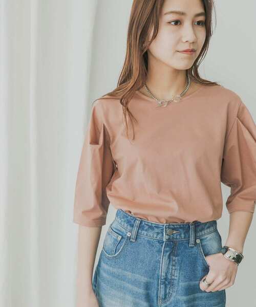 KBF+(ケービーエフプラス)の「KBF+ 袖タックTシャツ(Tシャツ/カットソー・レディース・ブラック/オレンジ系その他/オフホワイト・ONE)」の9枚目の写真