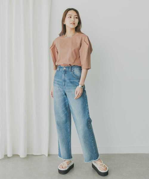 KBF+(ケービーエフプラス)の「KBF+ 袖タックTシャツ(Tシャツ/カットソー・レディース・ブラック/オレンジ系その他/オフホワイト・ONE)」の10枚目の写真