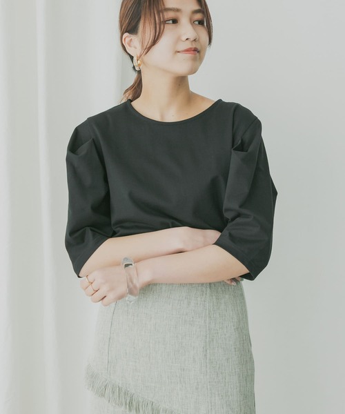 KBF+(ケービーエフプラス)の「KBF+ 袖タックTシャツ(Tシャツ/カットソー・レディース・ブラック/オレンジ系その他/オフホワイト・ONE)」の12枚目の写真