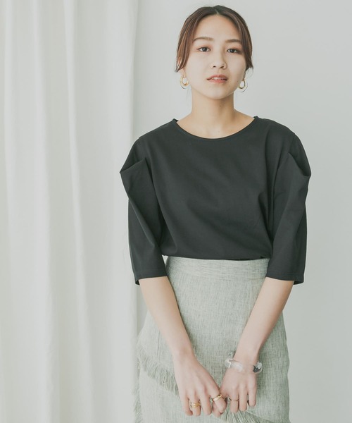 KBF+(ケービーエフプラス)の「KBF+ 袖タックTシャツ(Tシャツ/カットソー・レディース・ブラック/オレンジ系その他/オフホワイト・ONE)」の14枚目の写真