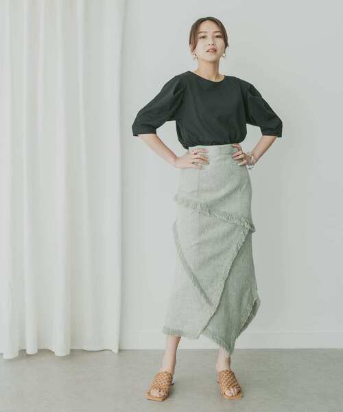 KBF+(ケービーエフプラス)の「KBF+ 袖タックTシャツ(Tシャツ/カットソー・レディース・ブラック/オレンジ系その他/オフホワイト・ONE)」の15枚目の写真