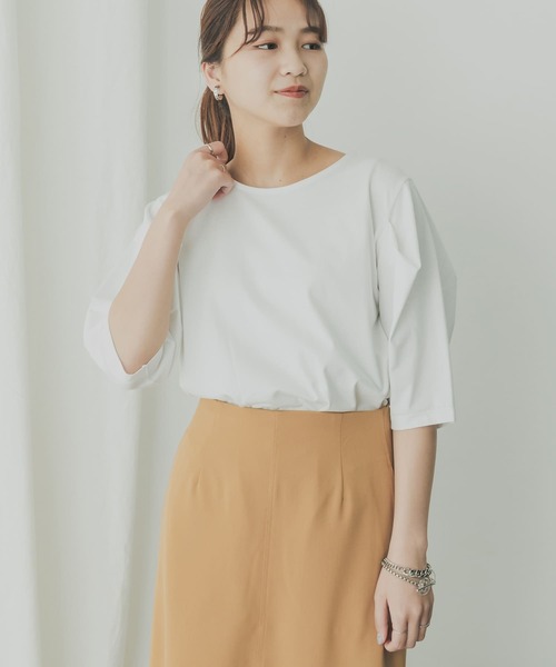 KBF+(ケービーエフプラス)の「KBF+ 袖タックTシャツ(Tシャツ/カットソー・レディース・ブラック/オレンジ系その他/オフホワイト・ONE)」の17枚目の写真