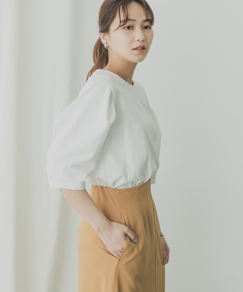 KBF+(ケービーエフプラス)の「KBF+ 袖タックTシャツ(Tシャツ/カットソー・レディース・ブラック/オレンジ系その他/オフホワイト・ONE)」の18枚目の写真