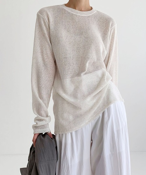 me+em select(ミームセレクト)の「アンニュイルーズシアーニット(ニット/セーター・レディース・ブラック/グレー/カーキ/アイボリー・FREE)」の2枚目の写真