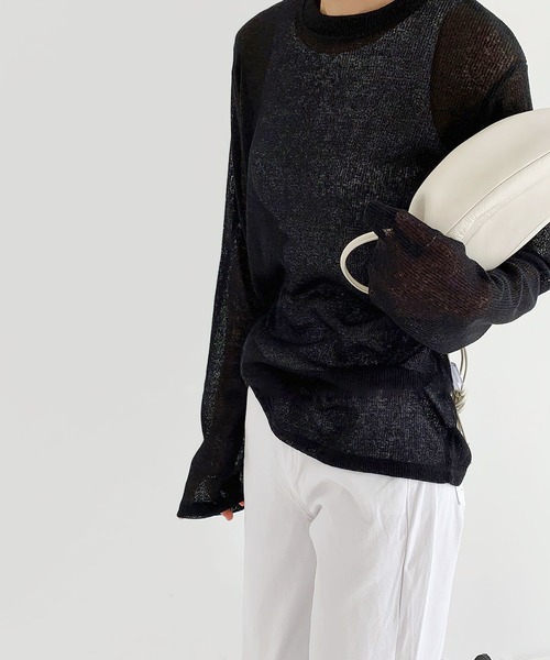 me+em select(ミームセレクト)の「アンニュイルーズシアーニット(ニット/セーター・レディース・ブラック/グレー/カーキ/アイボリー・FREE)」の3枚目の写真