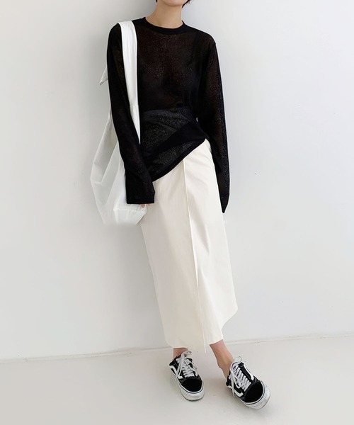 me+em select(ミームセレクト)の「アンニュイルーズシアーニット(ニット/セーター・レディース・ブラック/グレー/カーキ/アイボリー・FREE)」の19枚目の写真