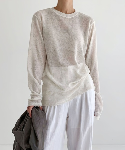 me+em select(ミームセレクト)の「アンニュイルーズシアーニット(ニット/セーター・レディース・ブラック/グレー/カーキ/アイボリー・FREE)」の7枚目の写真