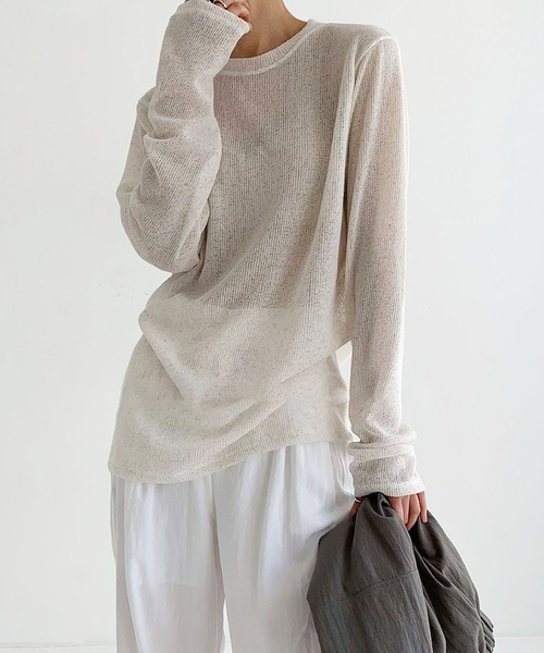 me+em select(ミームセレクト)の「アンニュイルーズシアーニット(ニット/セーター・レディース・ブラック/グレー/カーキ/アイボリー・FREE)」の6枚目の写真