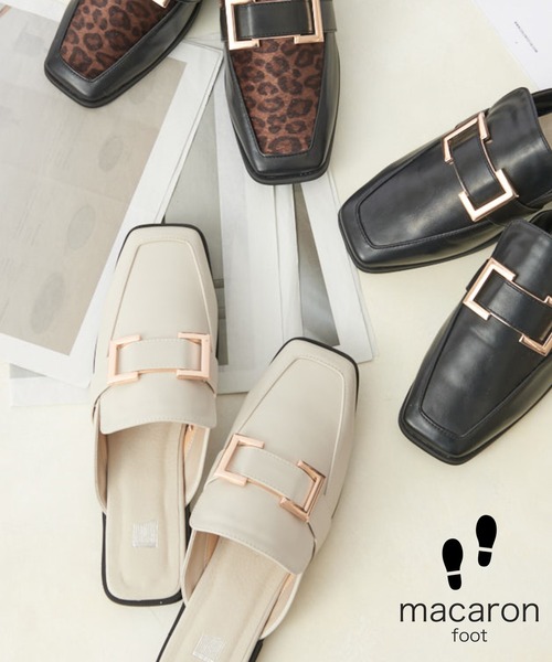 COLONY 2139(コロニートゥーワンスリーナイン)の「【マカロンFoot】スクエアバックルスリッパローファー(サンダル・レディース・ライトグレー/ブラック・23.5cm/24.5cm)」の2枚目の写真