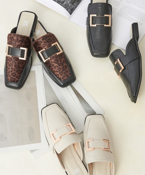 COLONY 2139(コロニートゥーワンスリーナイン)の「【マカロンFoot】スクエアバックルスリッパローファー(サンダル・レディース・ライトグレー/ブラック・23.5cm/24.5cm)」の9枚目の写真