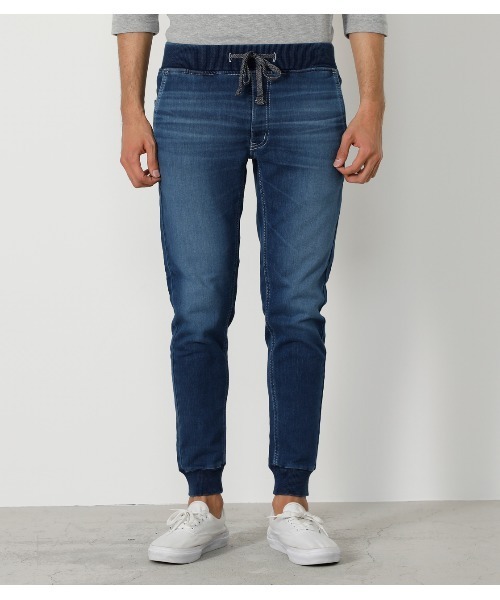 AZUL by moussy（アズールバイマウジー）の「DOBBY DENIM SLIM JOGGER /ドビーデニムスリムジョガー（デニムパンツ・メンズ・ブルー/ブラック・SMALL/X-SMALL/X-LARGE/LARGE/MEDIUM）」の7枚目の写真