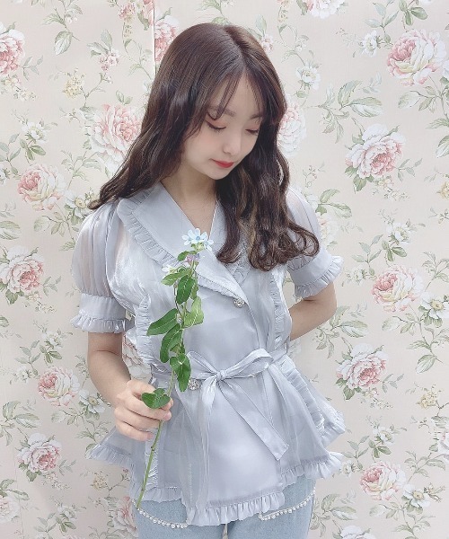 Swankiss(スワンキス)の「TS mermaid shiny TOPS(シャツ/ブラウス・レディース・ピンク/ベージュ/サックスブルー/ブラック/ホワイト・FREE)」の4枚目の写真