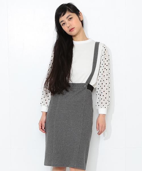CAROLINA GLASER(カロリナ グレイサー)の「CAROLINA GLASER / サスペンダータイトスカート(スカート・レディース・ブラック/グレー・ONE SIZE)」の2枚目の写真